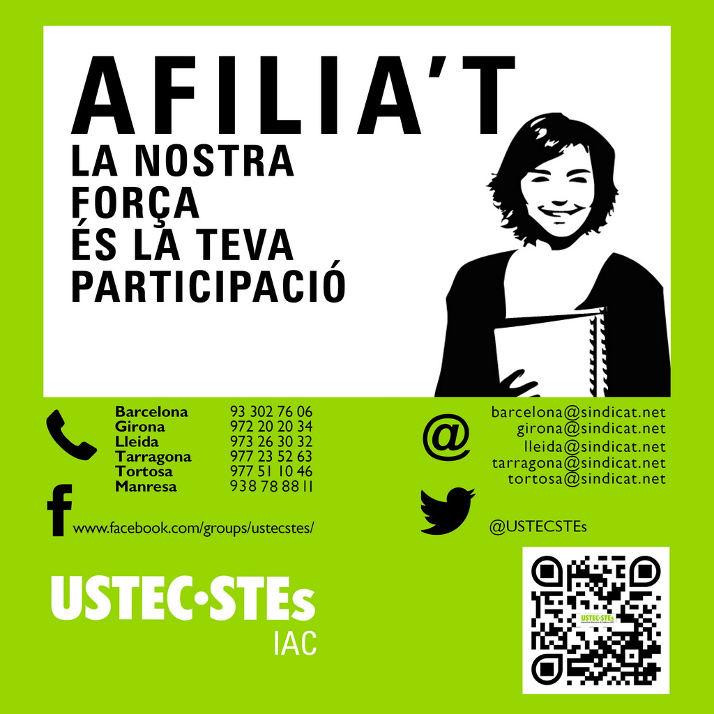 Afilia't a USTEC·STEs. No depenem de fons públics i subvencions.