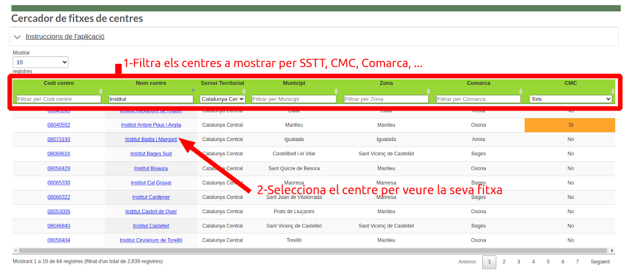 cercador de fitxes de centre