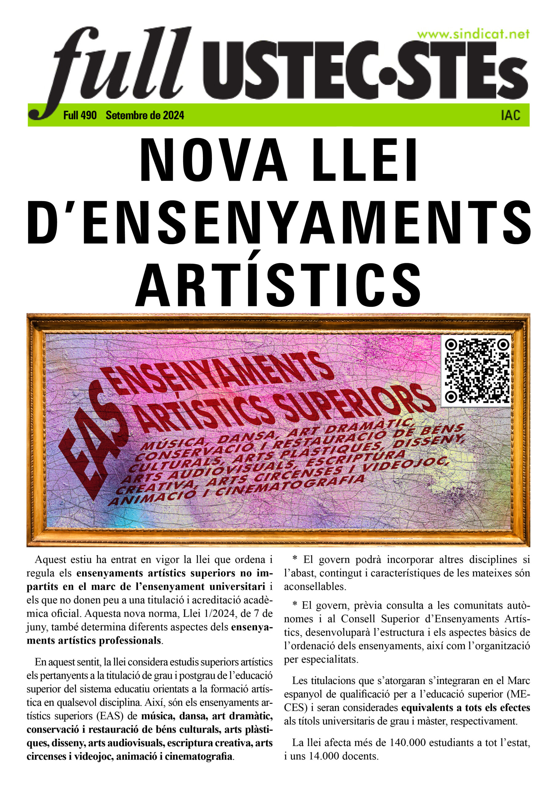 Full 490 Nova llei d'ensenyaments superiors artístics